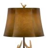 150 Watt Leatherette Shade Table Lamp with Antler Polyresin Base, Brown