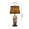 150 Watt Leatherette Shade Table Lamp with Antler Polyresin Base, Brown