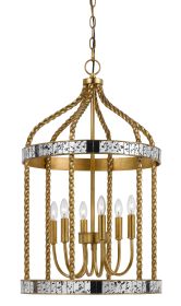40 X 6 Watt Twisted Metal Frame Pendant with Mirror Accent, Gold
