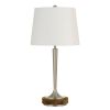 150W Metal Table Lamp with Oval Shade and 2 USB Outlets, White and Silver