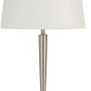 150W Metal Table Lamp with Oval Shade and 2 USB Outlets, White and Silver