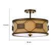 Metal Frame Drum Shade Pendant Fixture with Lattice Design, Rustic Bronze