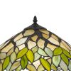 2 Bulb Tiffany Table Lamp with Leaf Design Glass Shade, Multicolor