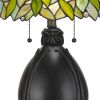 2 Bulb Tiffany Table Lamp with Leaf Design Glass Shade, Multicolor