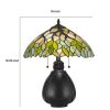 2 Bulb Tiffany Table Lamp with Leaf Design Glass Shade, Multicolor