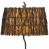 150W 3 Way Bear Canoe Table Lamp with Oval Wicker Shade, Antique Bronze