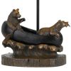 150W 3 Way Bear Canoe Table Lamp with Oval Wicker Shade, Antique Bronze
