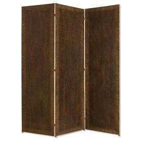 Metal 3 Panel Screen with Textured Nub Head Accent Borders, Brown