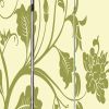 3 Panel Room Divider with Stems and Flower Pattern, Cream and Green