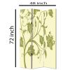 3 Panel Room Divider with Stems and Flower Pattern, Cream and Green