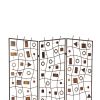 Foldable Metal Screen with Geometrical Design and 3 Panels, Brown