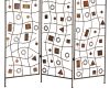 Foldable Metal Screen with Geometrical Design and 3 Panels, Brown
