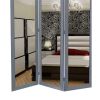 3 Panel Wooden Foldable Mirror Encasing Room Divider,Light Gray and Silver