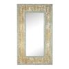 57 Inch Accent Wall Mirror, Thick Fir Wood Frame, Gold Leaves and Flowers