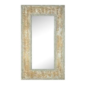 57 Inch Accent Wall Mirror, Thick Fir Wood Frame, Gold Leaves and Flowers