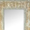 57 Inch Accent Wall Mirror, Thick Fir Wood Frame, Gold Leaves and Flowers