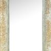 57 Inch Accent Wall Mirror, Thick Fir Wood Frame, Gold Leaves and Flowers