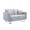 Caden 54 Inch Modern Loveseat with Side Pocket and 2 Pillows, Light Gray