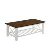 Viki 3 Piece White Coffee and End Table Set, Crossed Accents, Slatted Shelf