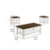 Viki 3 Piece White Coffee and End Table Set, Crossed Accents, Slatted Shelf