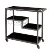 40 Inch Modern Metal Bar Cart With 4 Tier Tempered Glass Shelves, Black