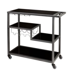 40 Inch Modern Metal Bar Cart With 4 Tier Tempered Glass Shelves, Black