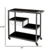 40 Inch Modern Metal Bar Cart With 4 Tier Tempered Glass Shelves, Black
