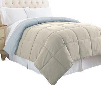 Genoa Queen Size Box Quilted Reversible Comforter The Urban Port, Gray and Blue