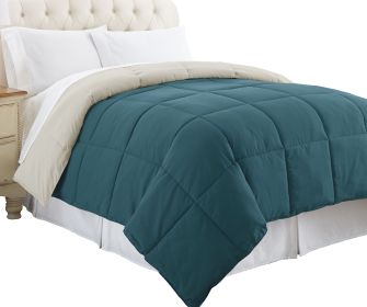 Genoa King Size Box Quilted Reversible Comforter The Urban Port, Blue and Gray