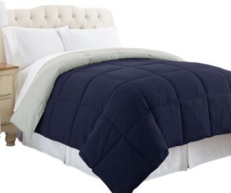 Genoa King Size Box Quilted Reversible Comforter The Urban Port, Silver and Blue