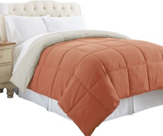 Genoa Queen Size Box Quilted Reversible Comforter The Urban Port, Orange and Gray