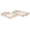 Benzara Distressed Wooden Serving Trays With Handles, Set Of 2, White