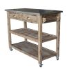 2 Drawers Wooden Frame Kitchen Cart with Metal Top and Casters, Brown and Gray