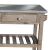 2 Drawers Wooden Frame Kitchen Cart with Metal Top and Casters, Brown and Gray