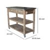 2 Drawers Wooden Frame Kitchen Cart with Metal Top and Casters, Brown and Gray