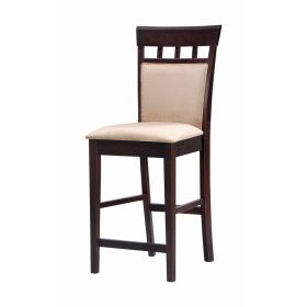 Upholstered Panel Back Counter Height Stool with Fabric Seat, Brown & Beige, Set of 2