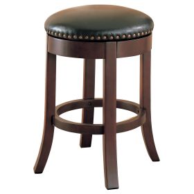 Round Wooden Counter Height Stool with Upholstered Seat, Brown, Set of 2