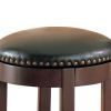 Round Wooden Counter Height Stool with Upholstered Seat, Brown, Set of 2