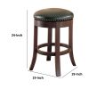 Round Wooden Counter Height Stool with Upholstered Seat, Brown, Set of 2