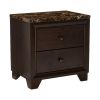 2 Drawer Wooden Nightstand with Faux Marble Top, Cappuccino Brown