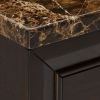 2 Drawer Wooden Nightstand with Faux Marble Top, Cappuccino Brown