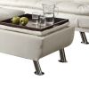 Faux Leather Ottoman with Reversible Tray Tops, White