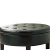 Traditional Round Tufted Storage Ottoman, Dark Brown
