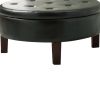 Traditional Round Tufted Storage Ottoman, Dark Brown