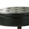 Traditional Round Tufted Storage Ottoman, Dark Brown