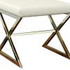 Contemporary Upholstered Stool Metal Base, White