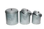 Benzara BM82052 Galvanized Metal Lidded Canister With Ribbed Pattern, Set of Three, Gray