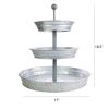 Galvanized Metal 3 Tiered Round Serving Tray, Gray