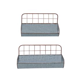 Galvanized Metal Wall Iron Shelves With Wired Back, Set of 2, Gray
