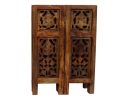 18 Inch Mango Wood Folding Accent Table, Hand Carved, Walnut Brown